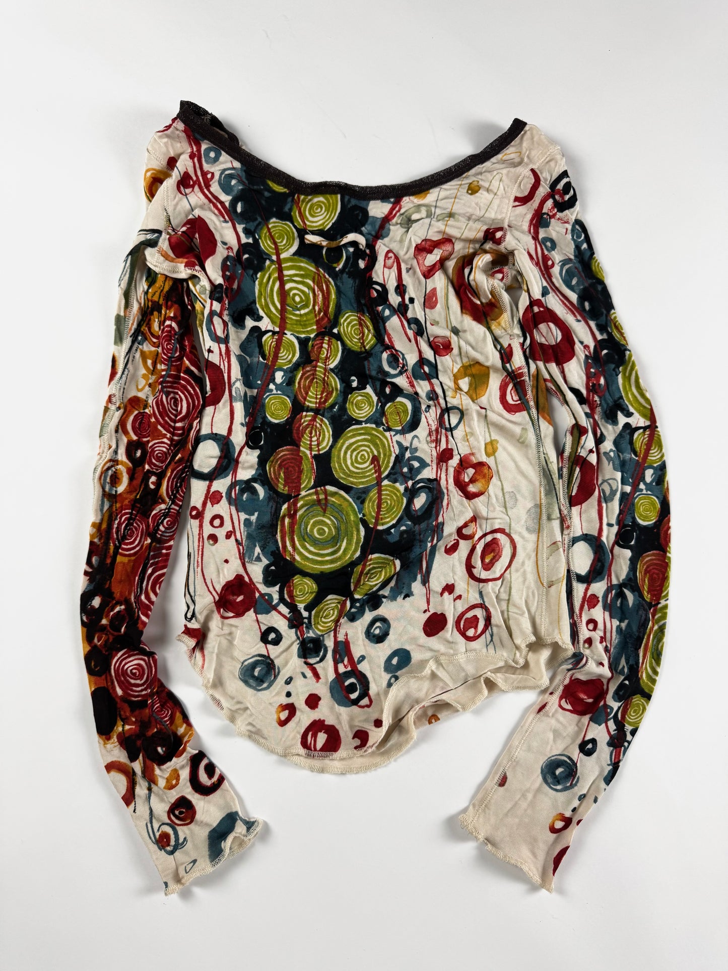 Jean Paul Gaultier Psychedelic Circle Print Mesh Top 2000s - S