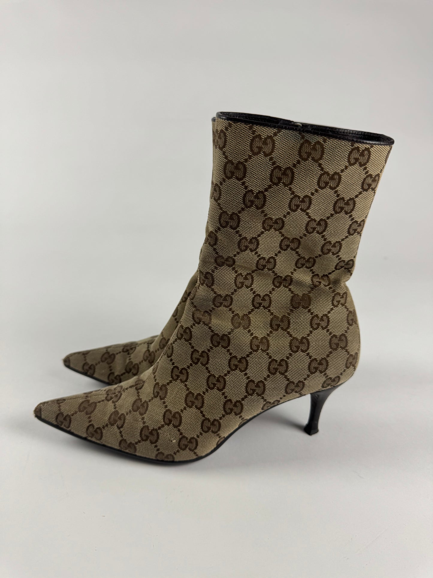 Gucci GG Tom Ford Canvas Monogram Ankle Heel Boots 2000s - 38 IT/39 EU