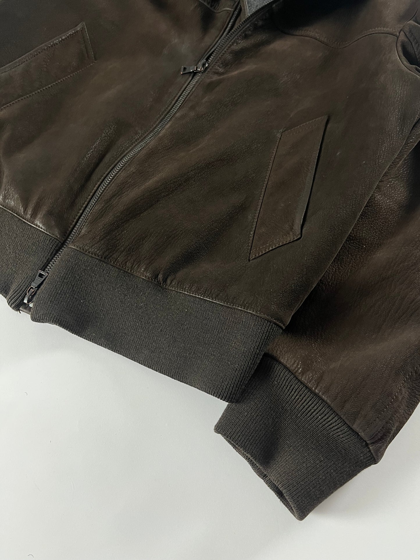 Prada Brown Premium Leather Bomber Jacket 2000s - L