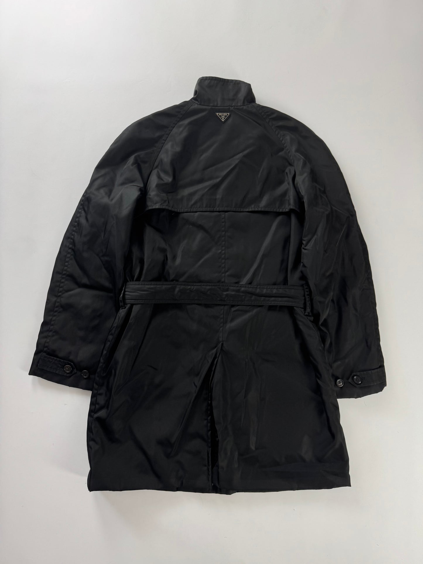 Prada Back Triangle Logo Belted Collar Nylon Trench Coat FW 2000 - S