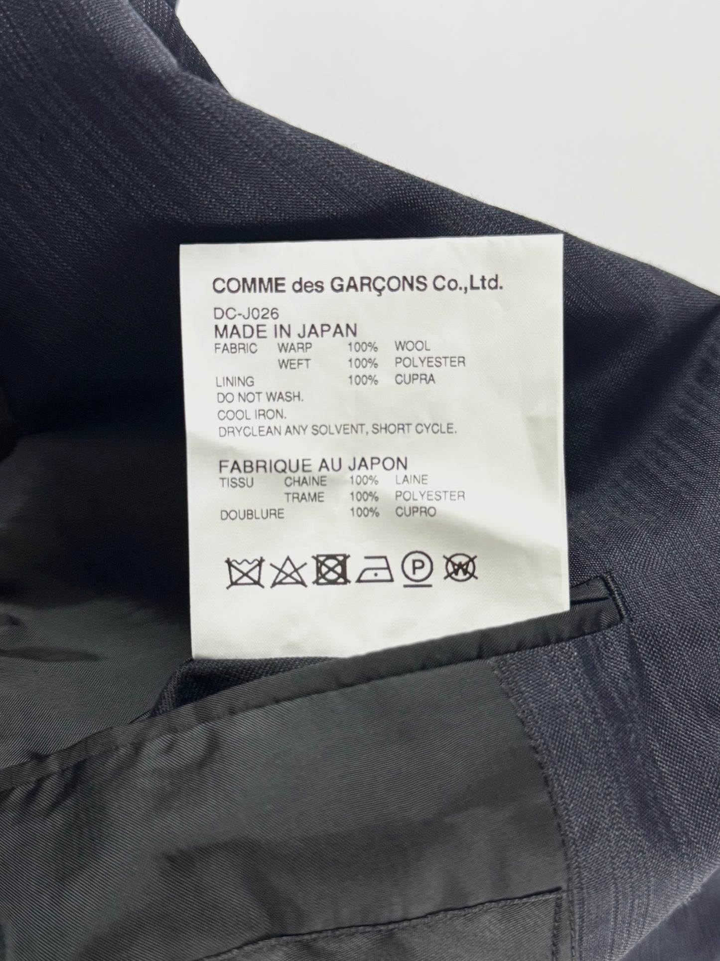Comme des Garçons Homme Plus Dark Grey Pinstripe Peak Lapel Extended Double Button Cuff Wool Blazer Jacket FW 2019 - S