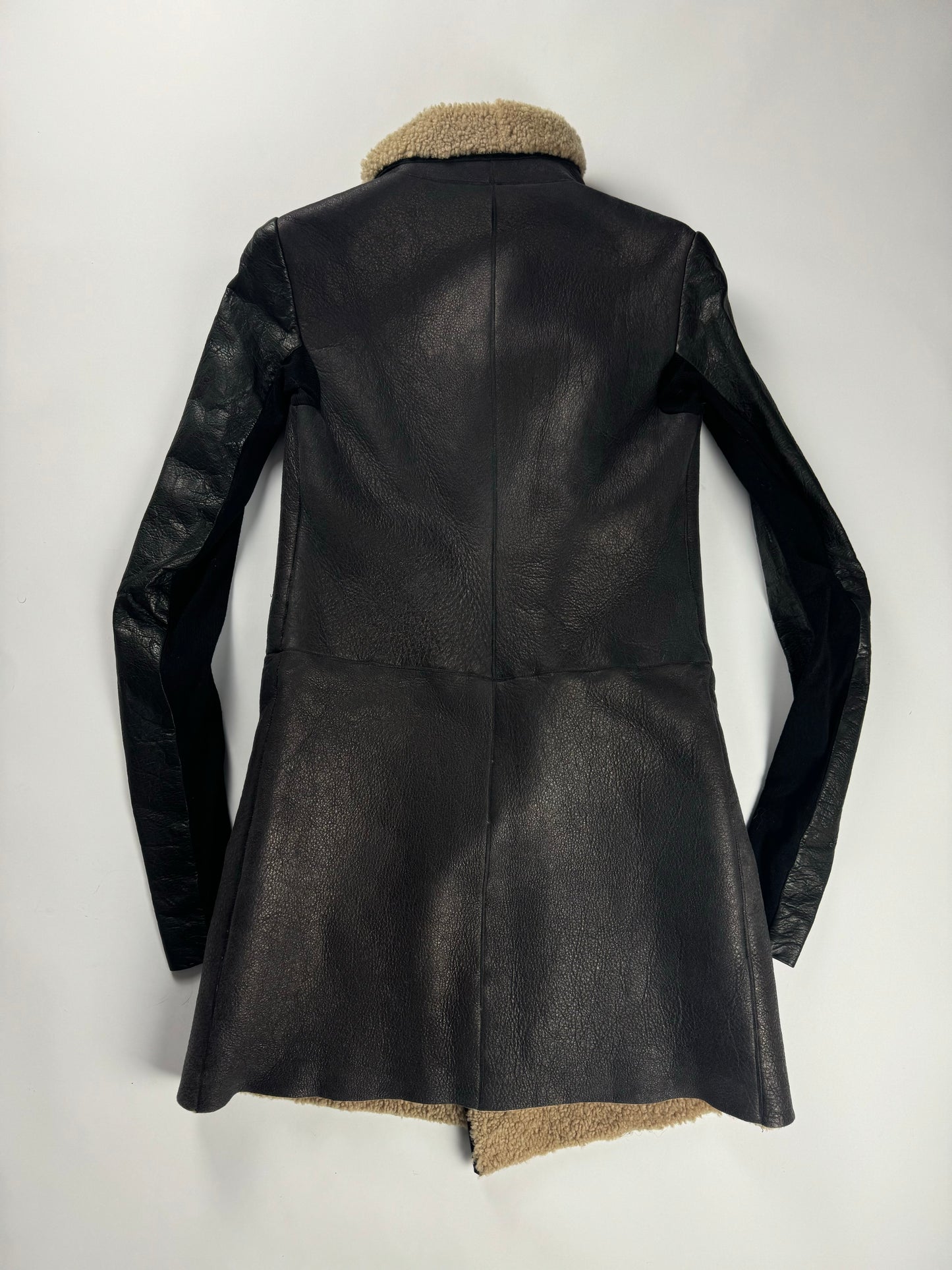 Rick Owens Long Asymmetric Shearling Oblique Coat 2010s - S