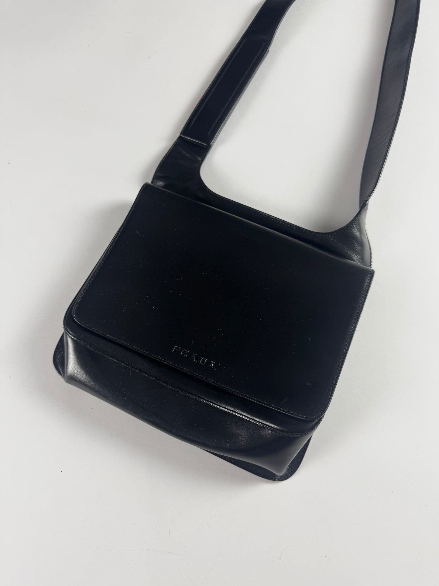Prada Black Leather Strapped Crossbody Bag SS 1999 - OS