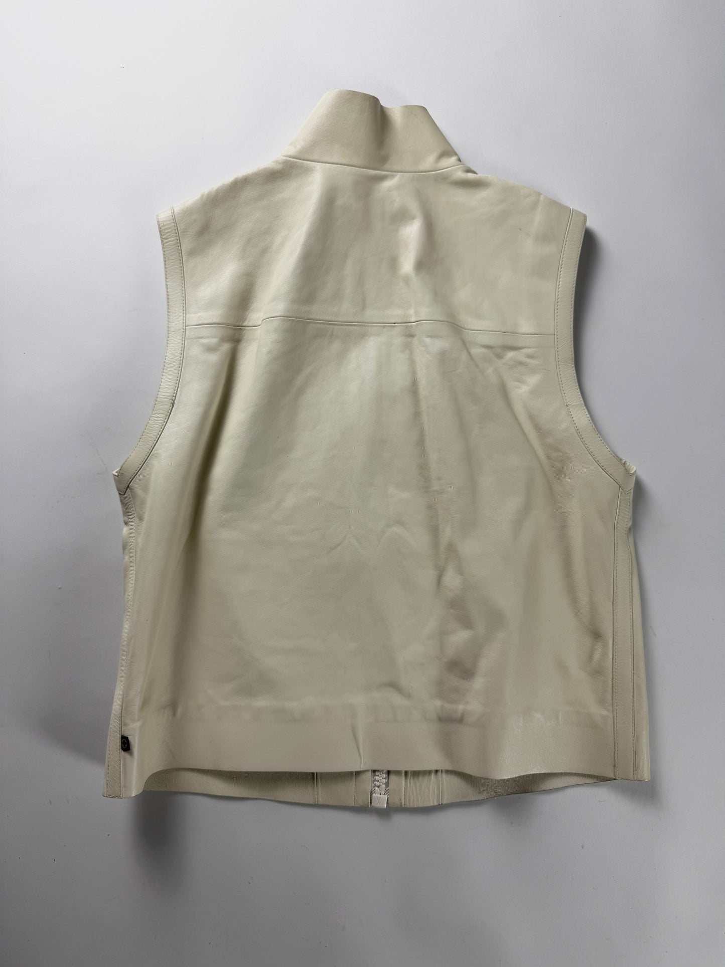 Louis Vuitton Cream Ivory Leather Zip Up Vest FW 2015 - S