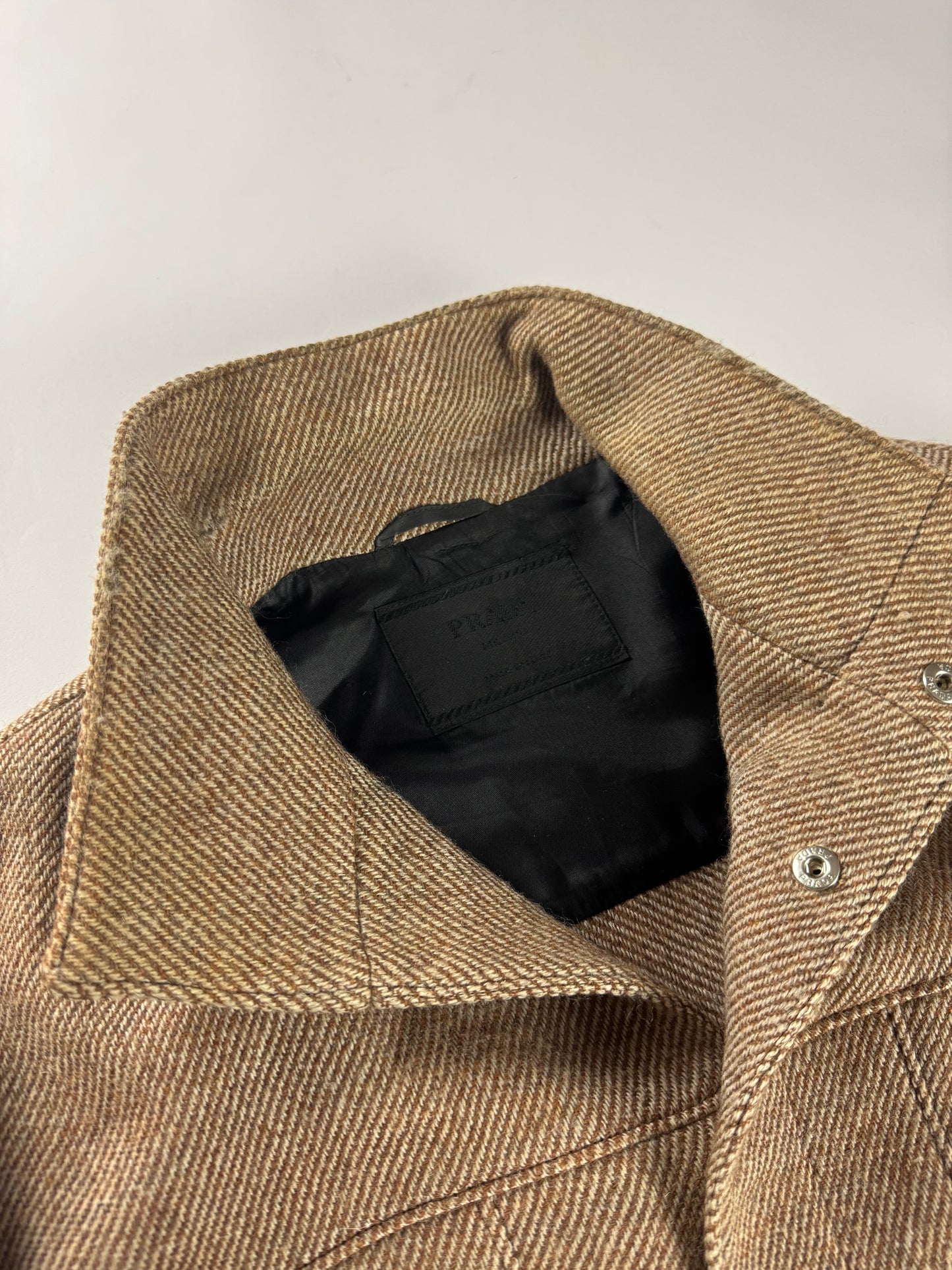 Prada Premium Textured Wool Minimalist Funnel Collar Jacket FW 1999 - L