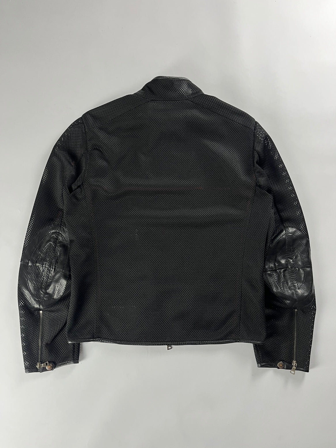 Prada Mesh Leather Patch Elbows Moto Jacket SS 2000 - L