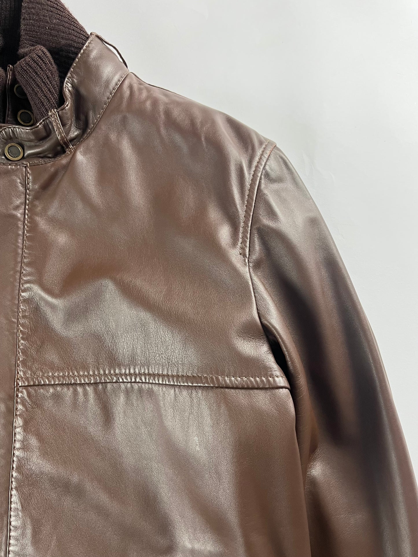 Givenchy Brown Leather Removable Collar Bomber Jacket FW 2006 - L