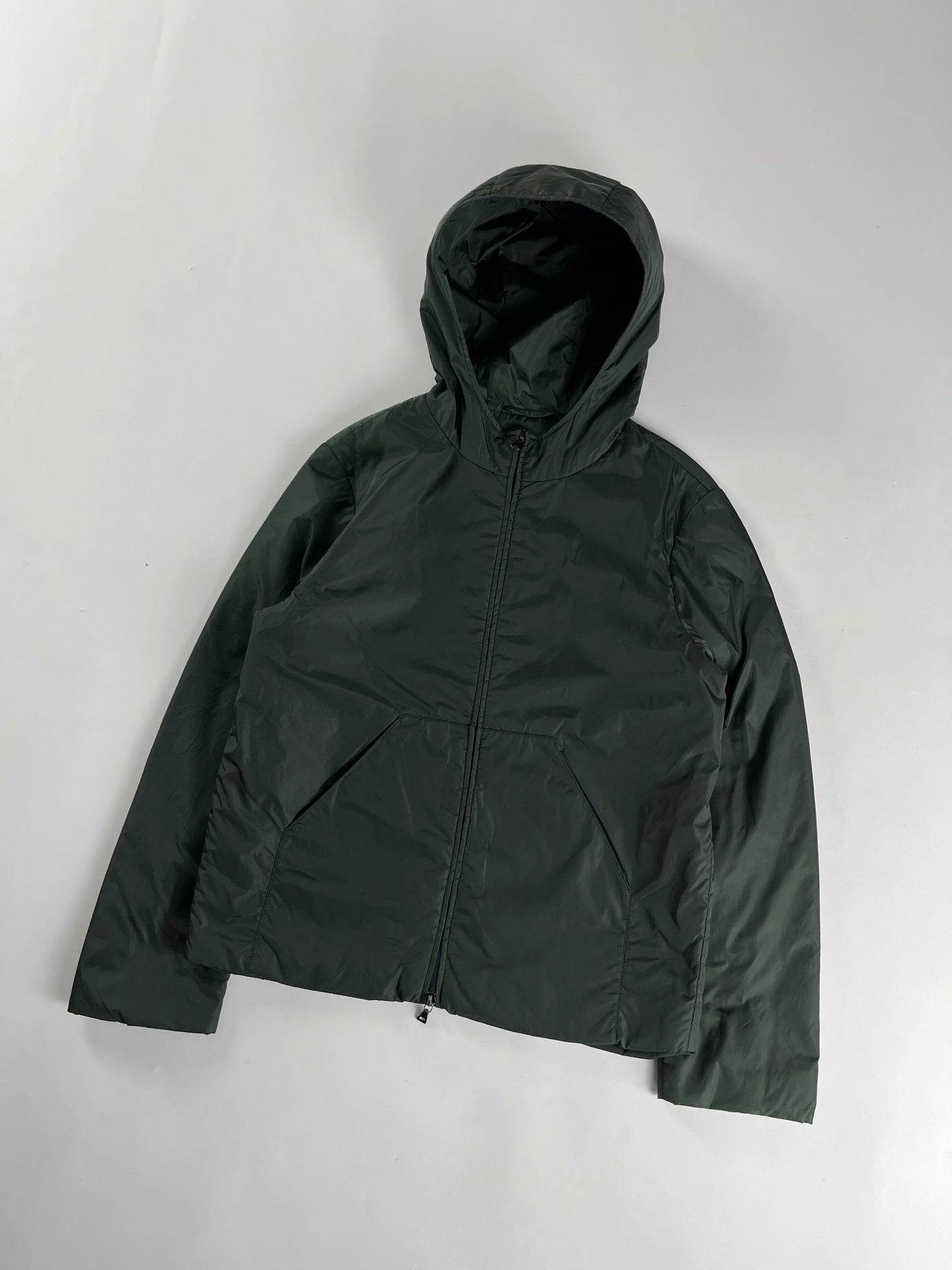 Prada Green Lantern Nylon Double Zip Hooded Jacket 1990s - S