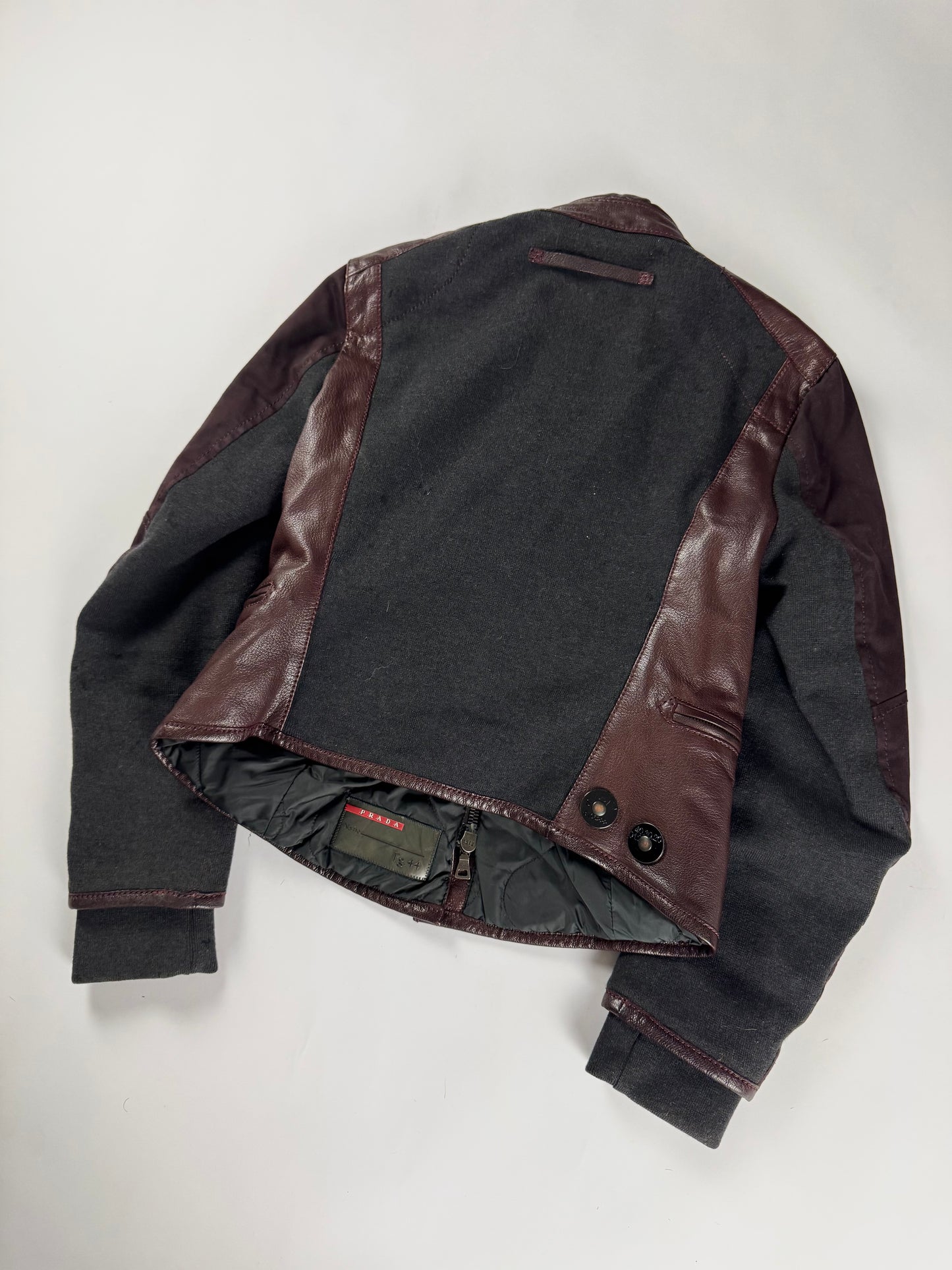 Prada Brown Wine Leather Moto Jacket 2000s - XS