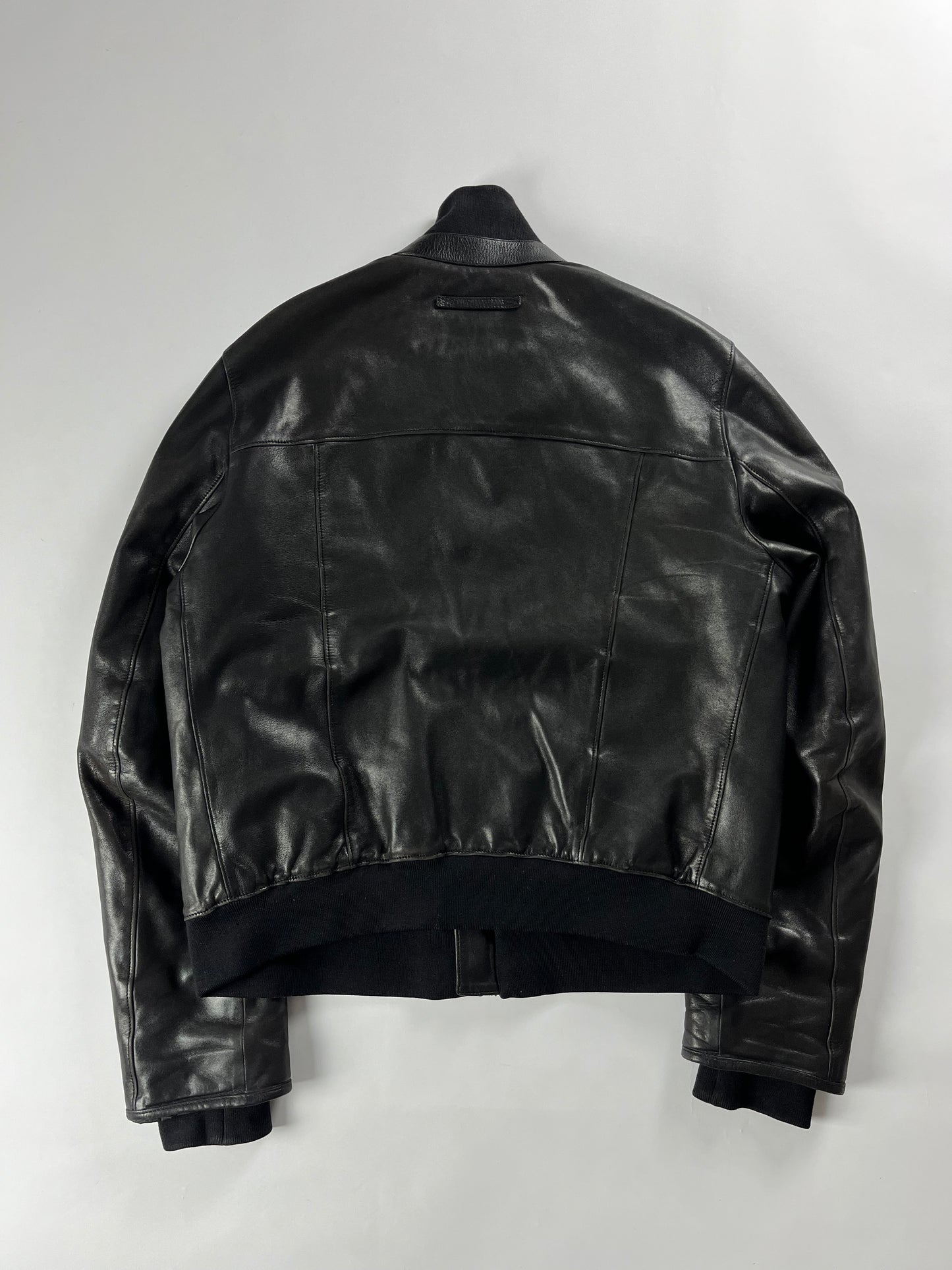 Prada Black Leather Bomber Jacket - L