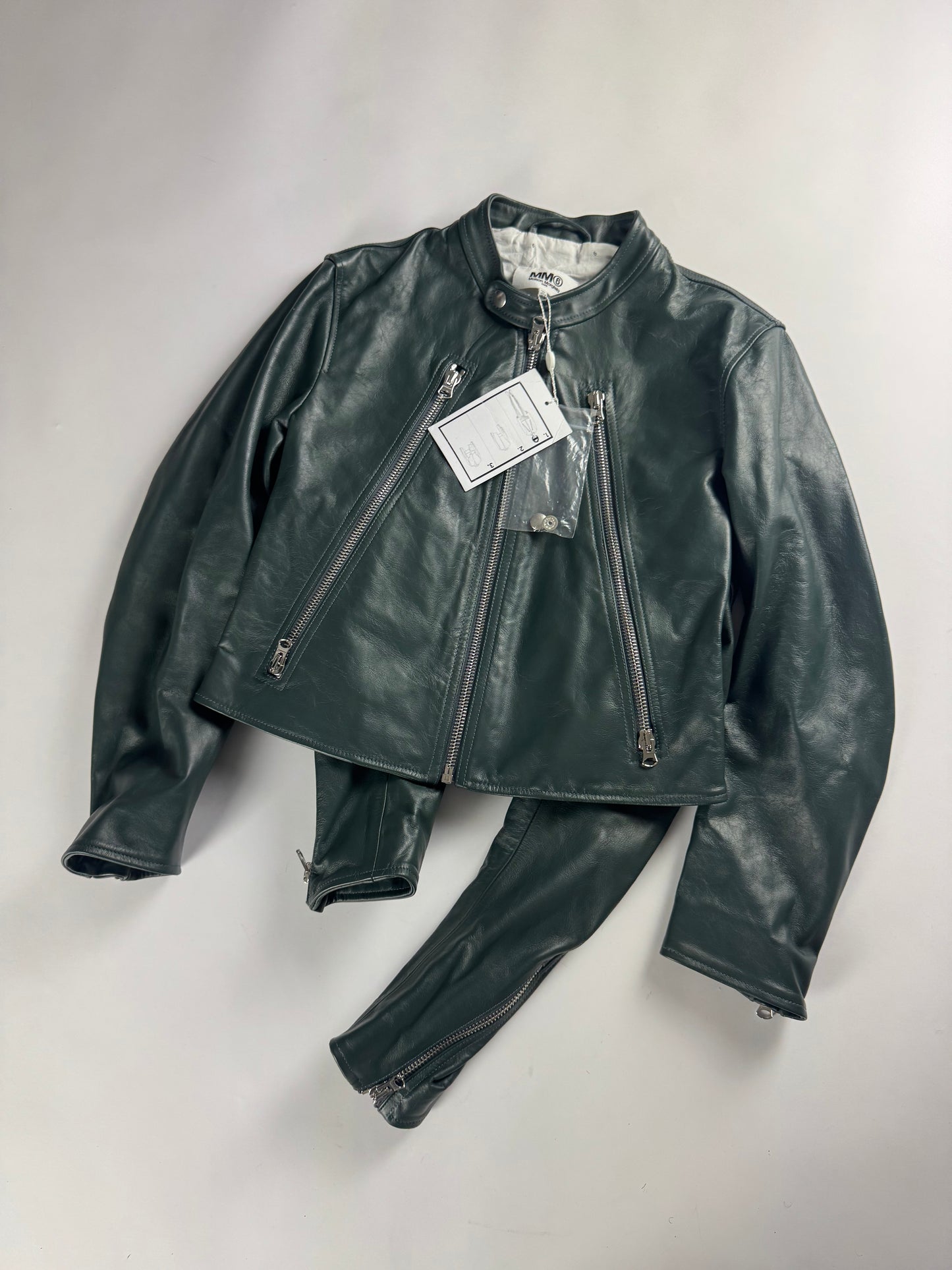 MM6 Maison Margiela Deep Jade Cow Leather Biker Jacket SS 2022 - S