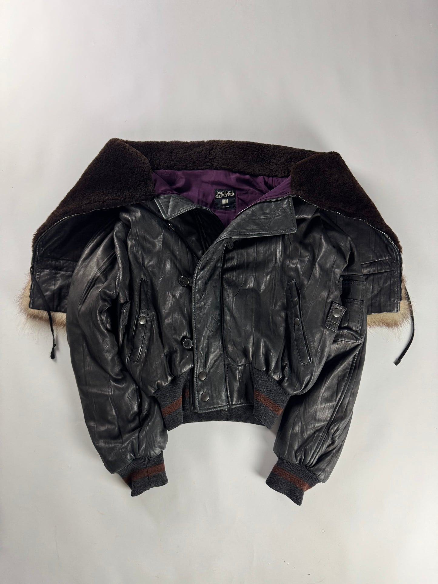 Jean Paul Gaultier Oversize Fur Covered Sheepskin Leather Bomber Jacket FW 2003 - S