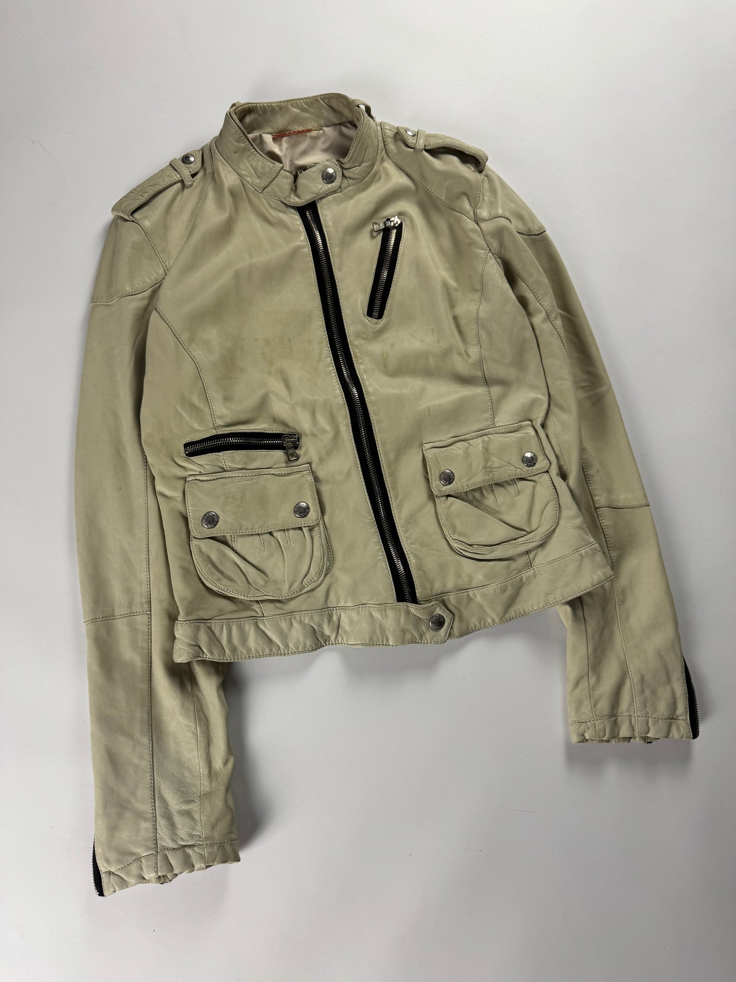 Prada Cream Leather Zipped Moto Jacket FW 2006 - M