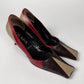 Prada Tricolor Colorblock Leather Kitten Heel Pumps Black Red Taupe Pointed Toe 2000s - 38,5 IT/39 EU