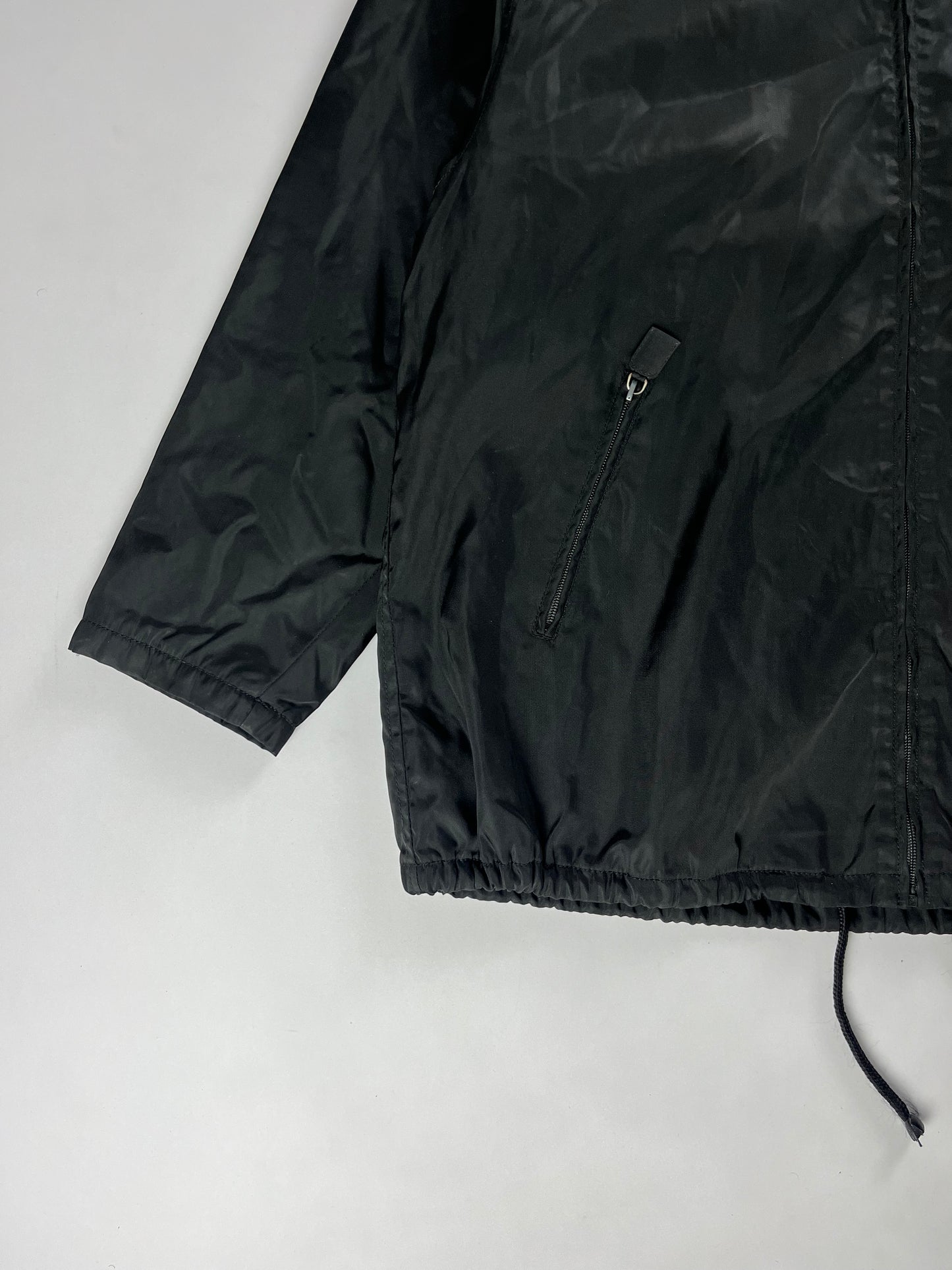 Prada Black Nylon Windbreaker Removable Hood Work Jacket 1990s - L