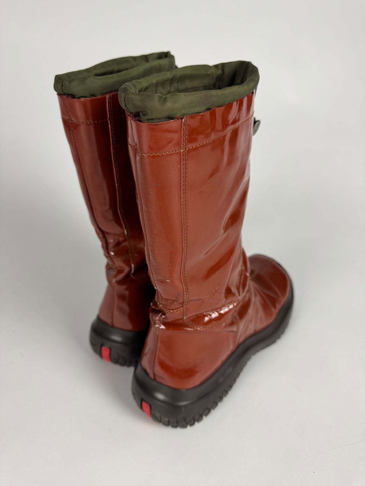Prada Vibram Brown Patent Leather Boots FW 1999 - 38 IT/39 EU