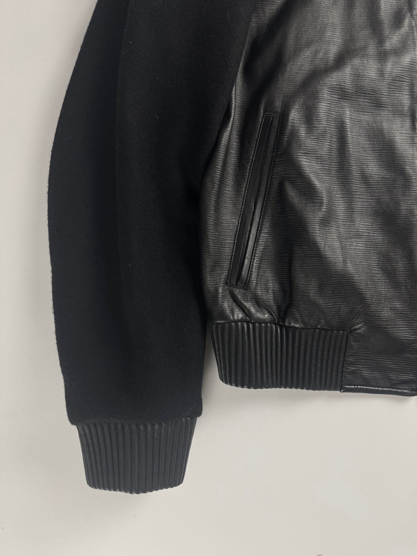 Louis Vuitton Sample Black Wool Sleeves Epi Leather Bomber Jacket Pre Fall 2013 - M