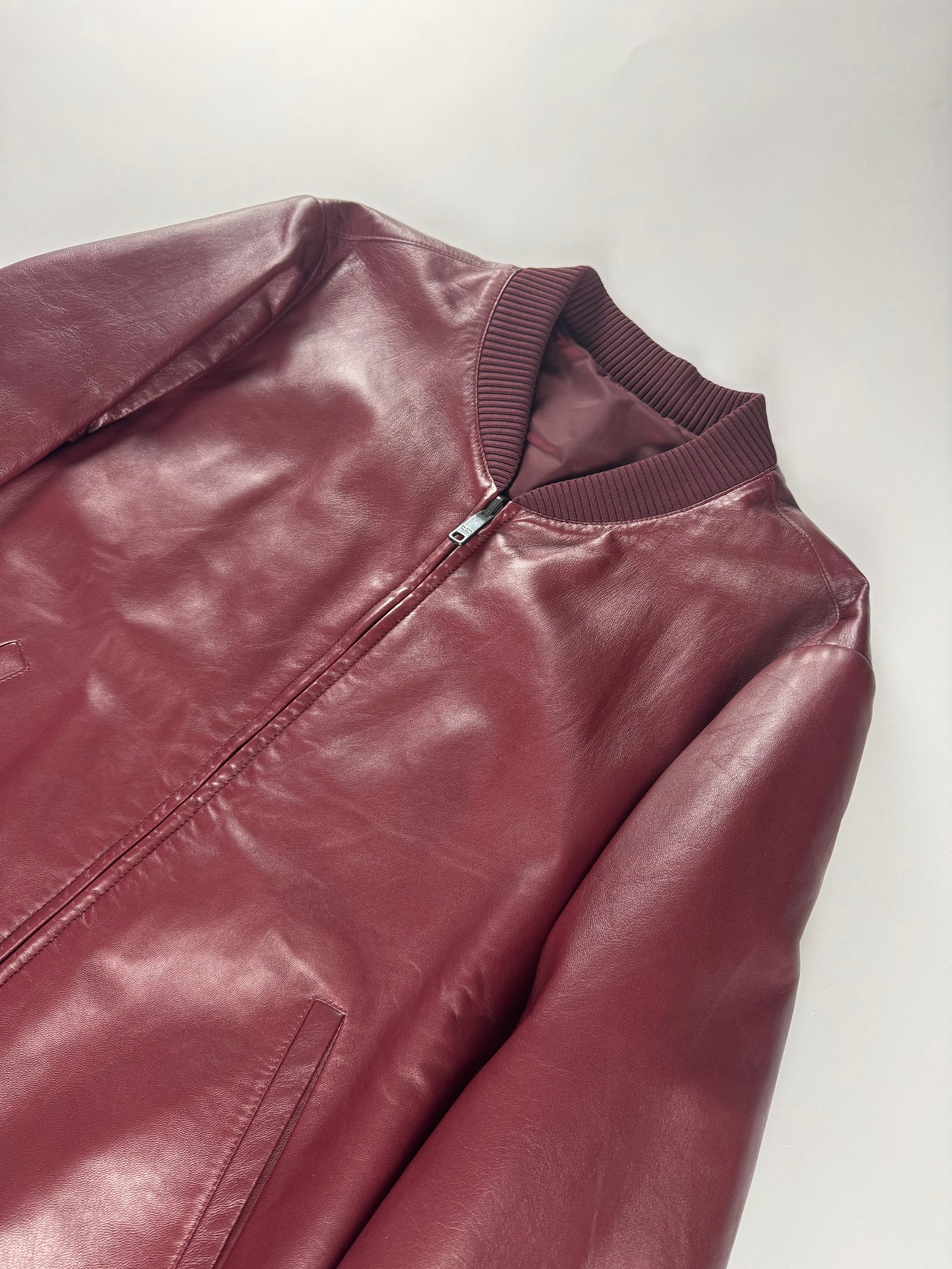 Prada Backside Triangle Logo Reversible Soft Bordeaux Leather Bomber Jacket FW 2017 - M