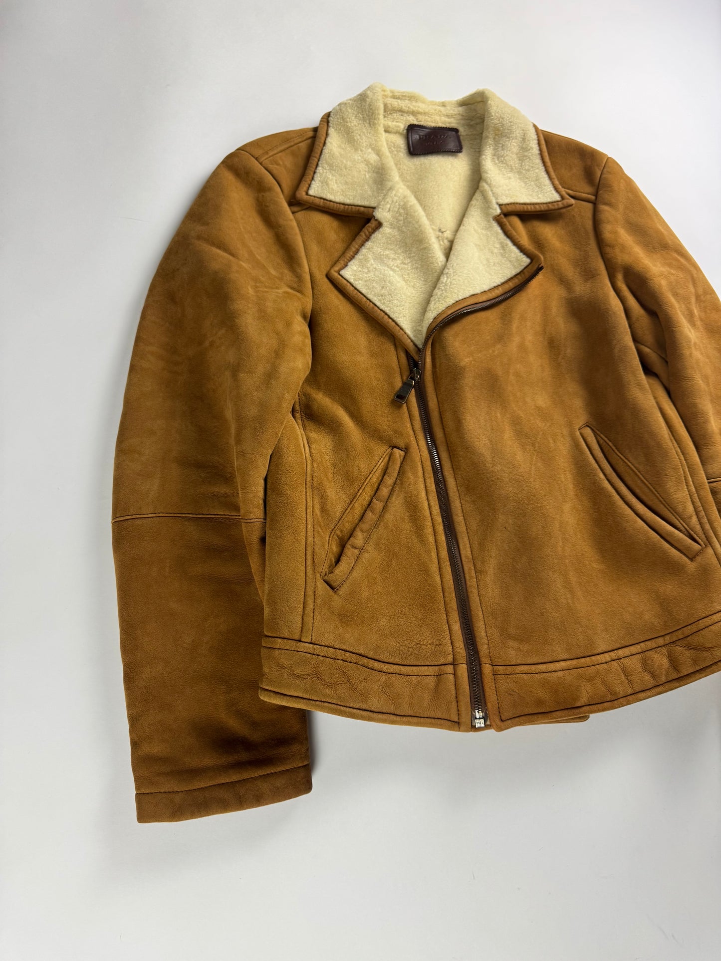 Prada Malboro Brown Shearling Perfecto Jacket FW 2011 - M