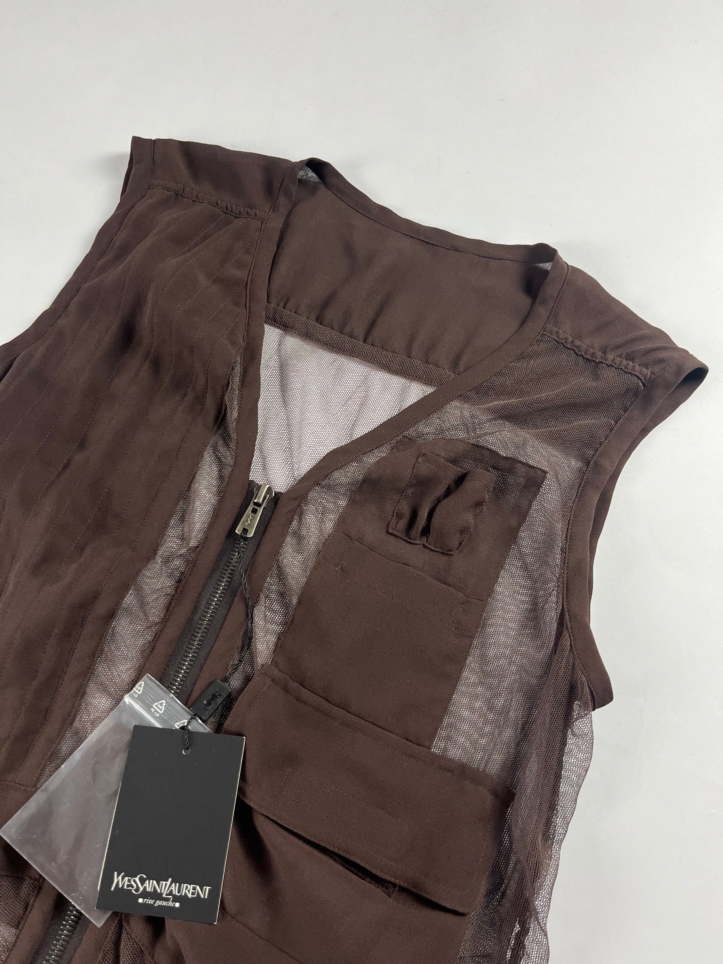 Yves Saint Laurent Tom Ford Brown Silk Cargo Vest SS 2002 - S