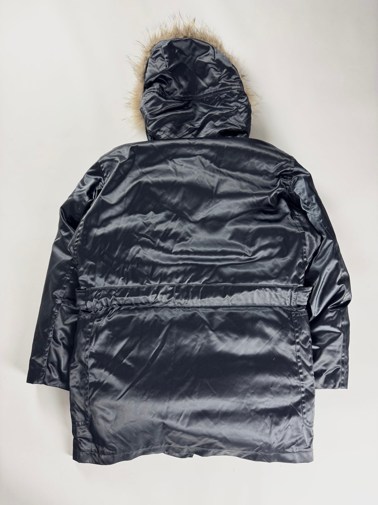 Louis Vuitton Dark Blue Goose Down Belted Parka Fur Hood Coat FW 2012 - XL