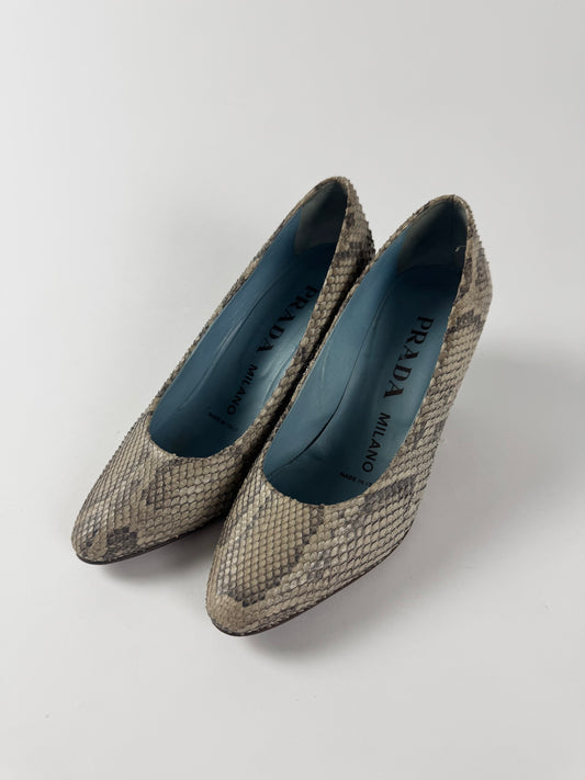 Prada Milano Snakeskin Leather Pumps 1990s - 37,5 IT/38 EU