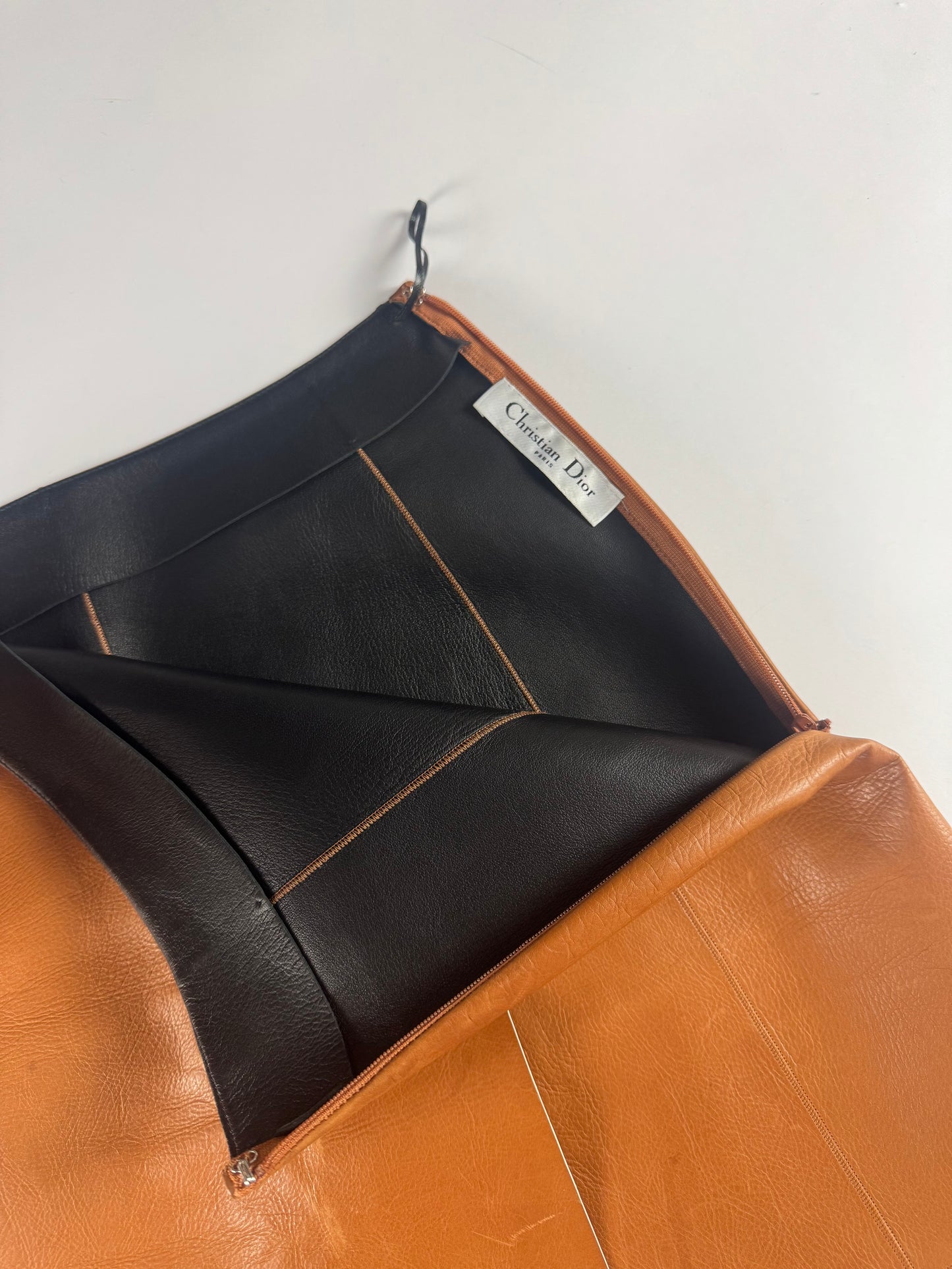 Dior Sample Cognac Brown Leather Skirt SS 2015 - S