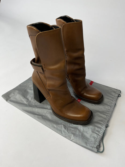 Prada Strapped Camel Leather Boots SS 1999 - 38 IT/39 EU