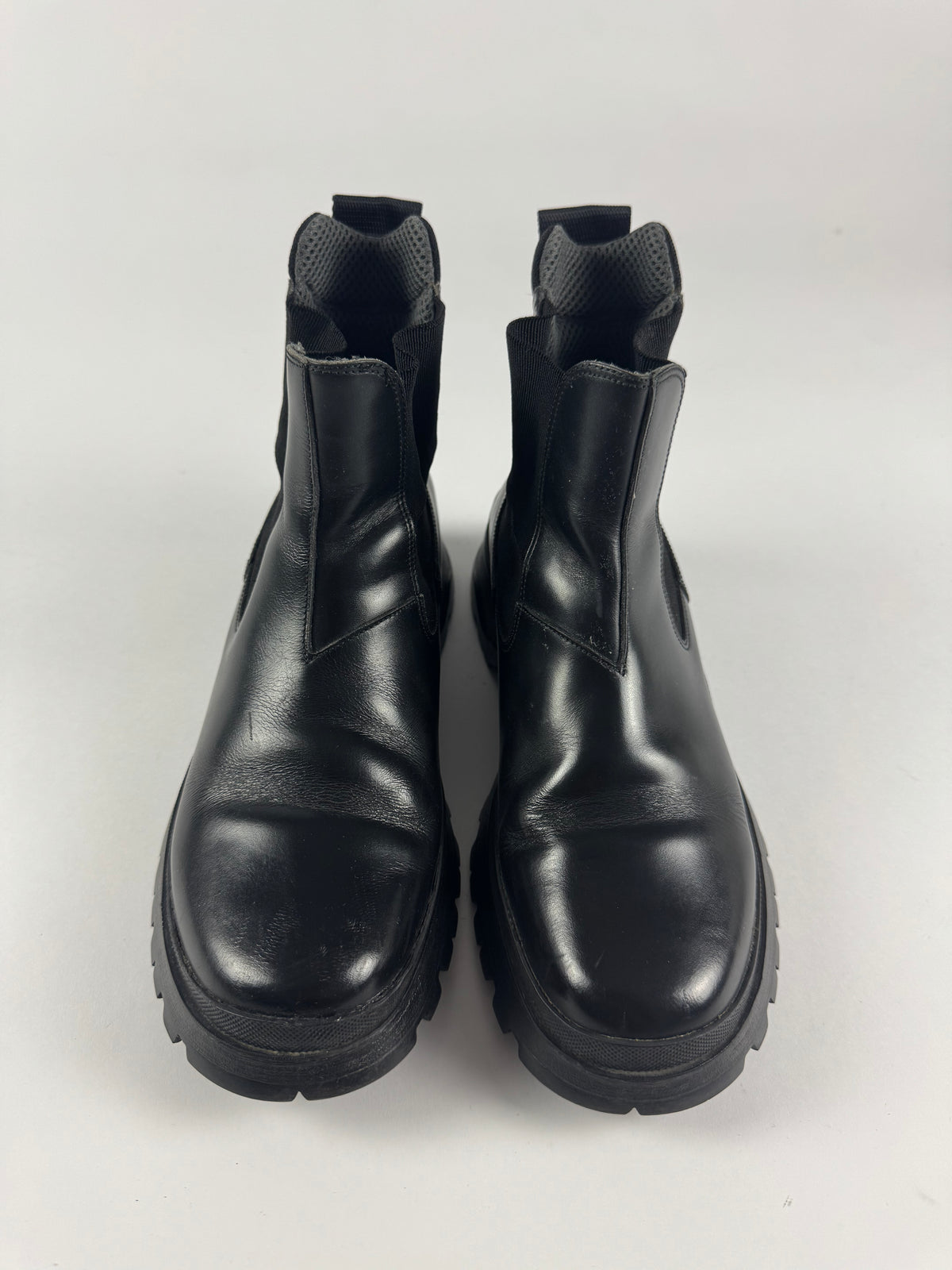 Prada Black Leather Chelsea Combat Mid Boots FW 2003 - 40 EU