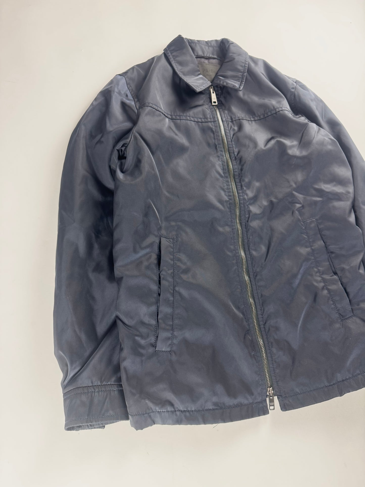 Prada Navy Double Zip Officer Minimalist Trucker Jacket SS 2019 - S