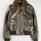 Louis Vuitton Metallic Bronze Leather Fur Collar Gold Hardware Ribbed Trim Bomber Jacket FW 2008 - S