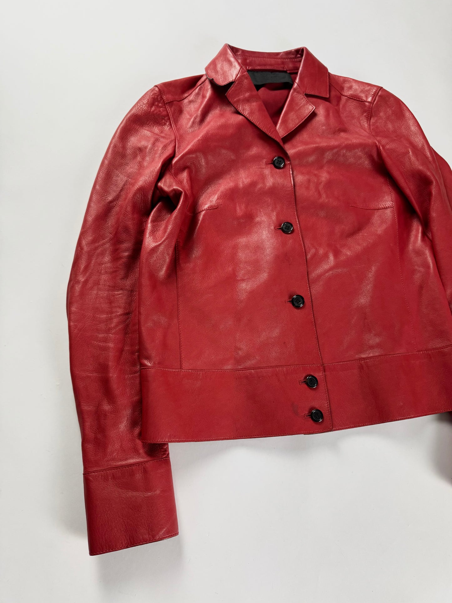 Prada Red Leather Minimalist Buttoned Jacket FW 2000 - XS