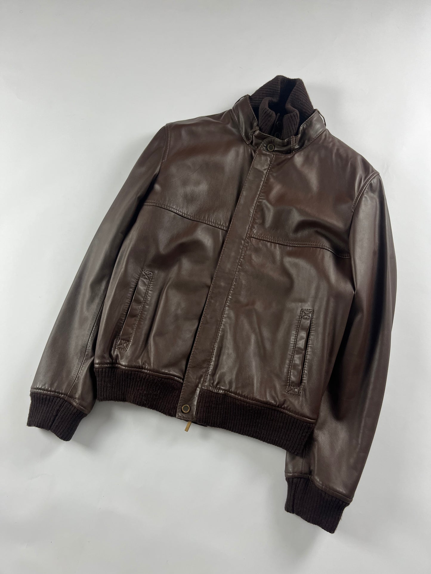 Givenchy Brown Leather Removable Collar Bomber Jacket FW 2006 - L