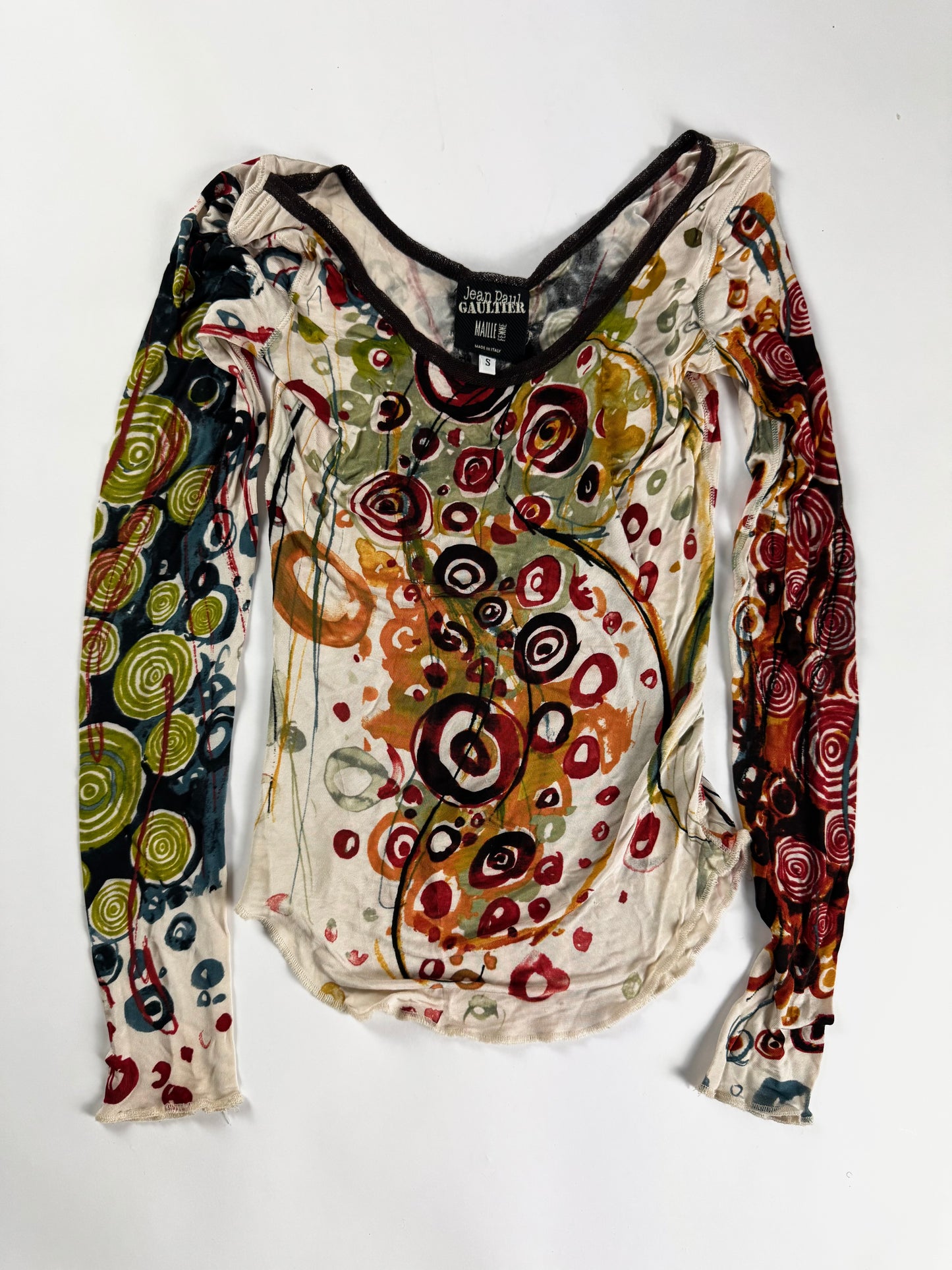 Jean Paul Gaultier Psychedelic Circle Print Mesh Top 2000s - S