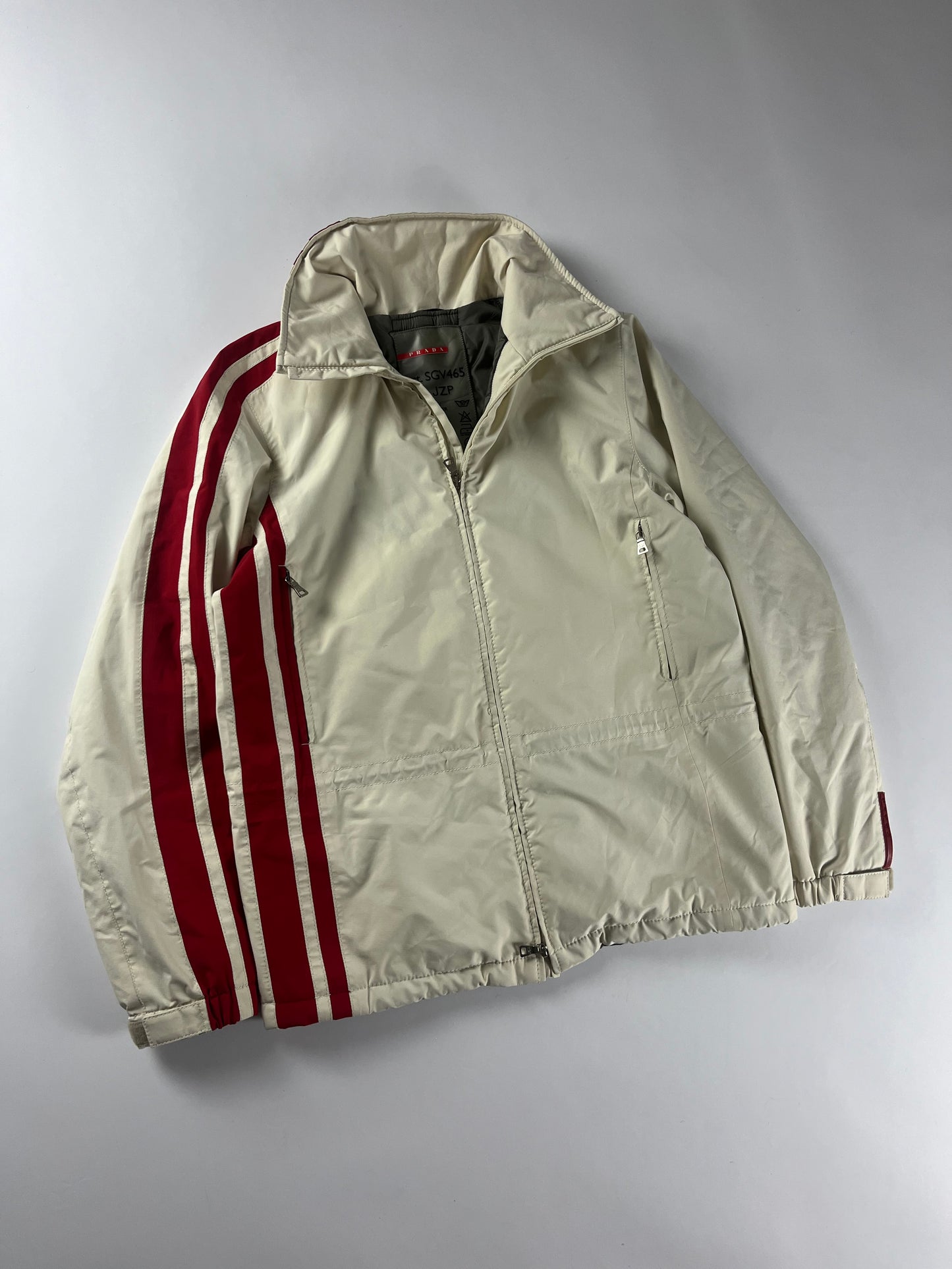 Prada Linea Rossa Sample Tracksuit Red Stripes Nylon Jacket 2000s - L