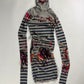Jean Paul Gaultier Grey Mesh Floral Graphic Striped Mini Dress 1990s - XS