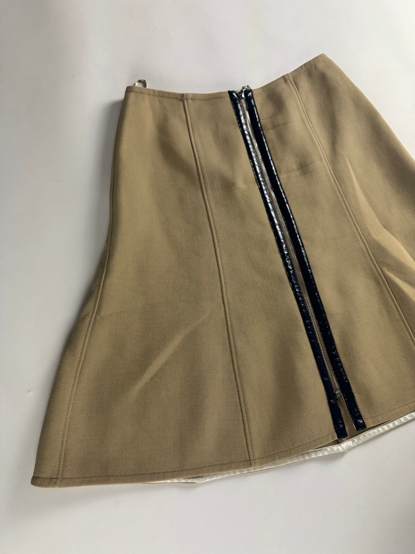 Louis Vuitton Sample Exposed Front Zipper Tan Flared Skirt FW 2015 - S