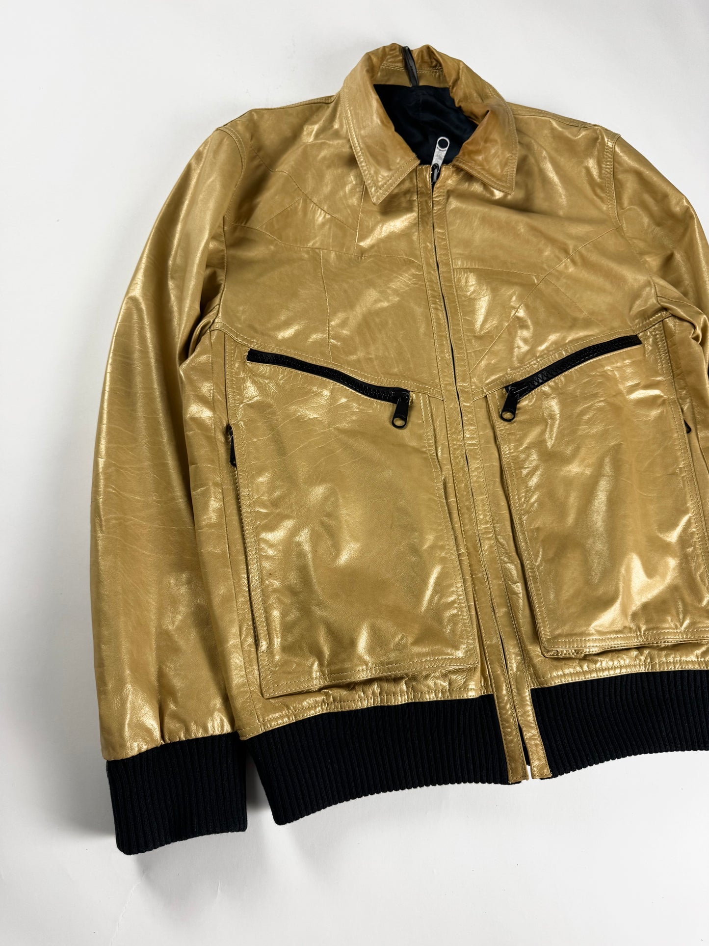Dior Homme Kris Van Assche Fragmented Bright Yellow Leather Bomber Jacket SS 2009 - L