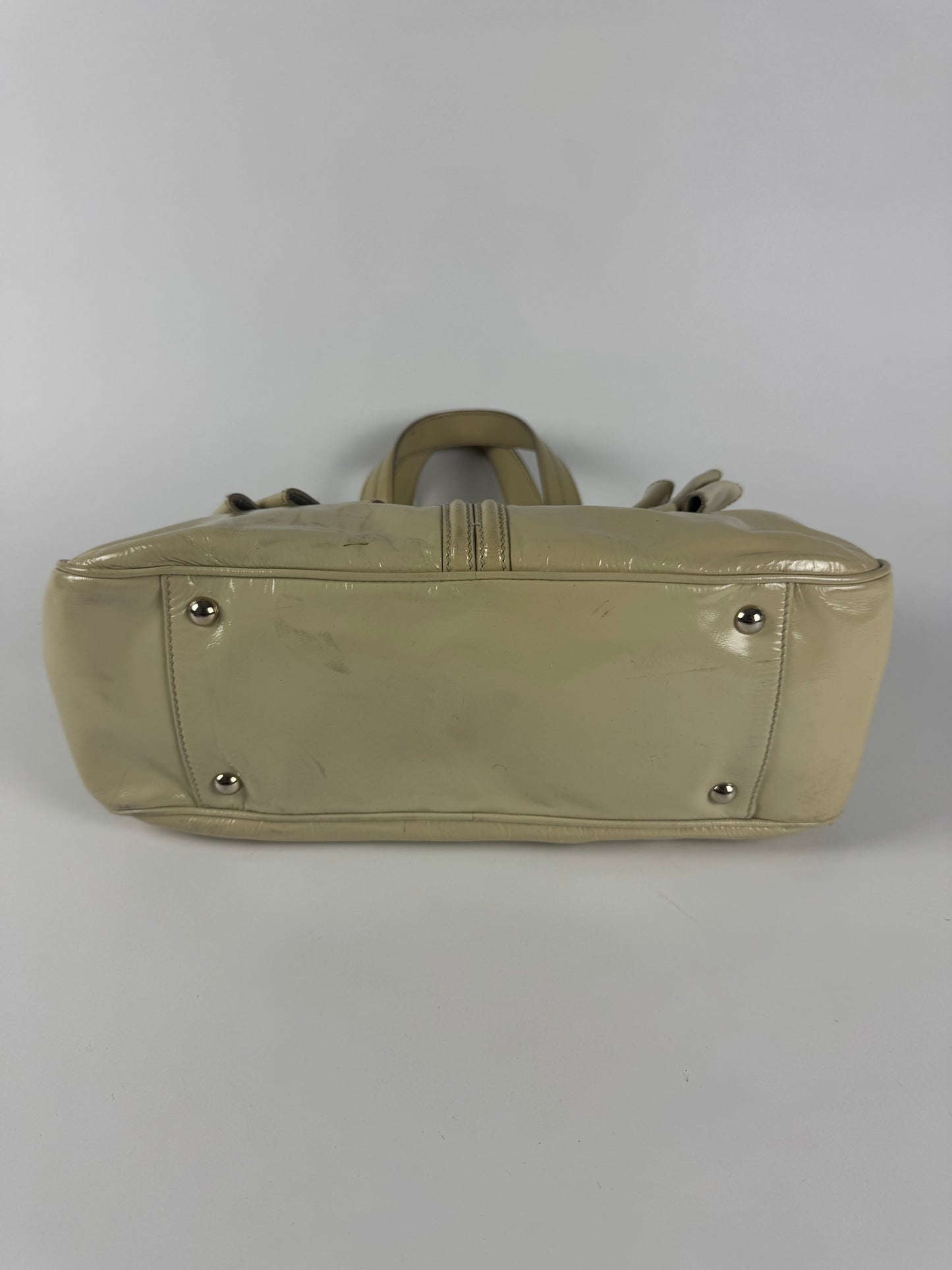 Yves Saint Laurent Rive Gauche Patent Cream Leather Handle Obi Bow Bag 2010s - OS