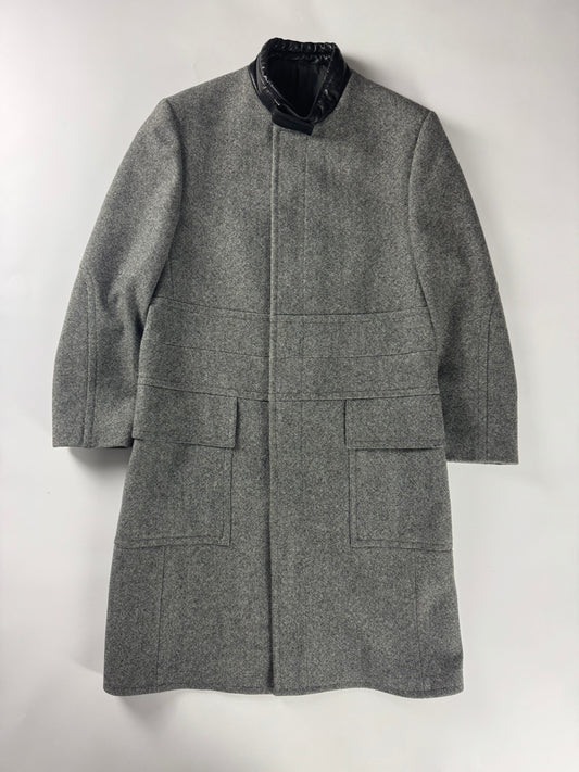 Gucci Grey Wool Leather Belt Collar Long Coat FW 2000 - M