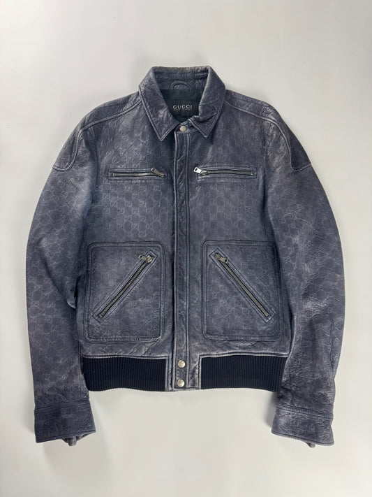 Gucci Blue Guccissima Monogram Leather Jacket 2010s - M