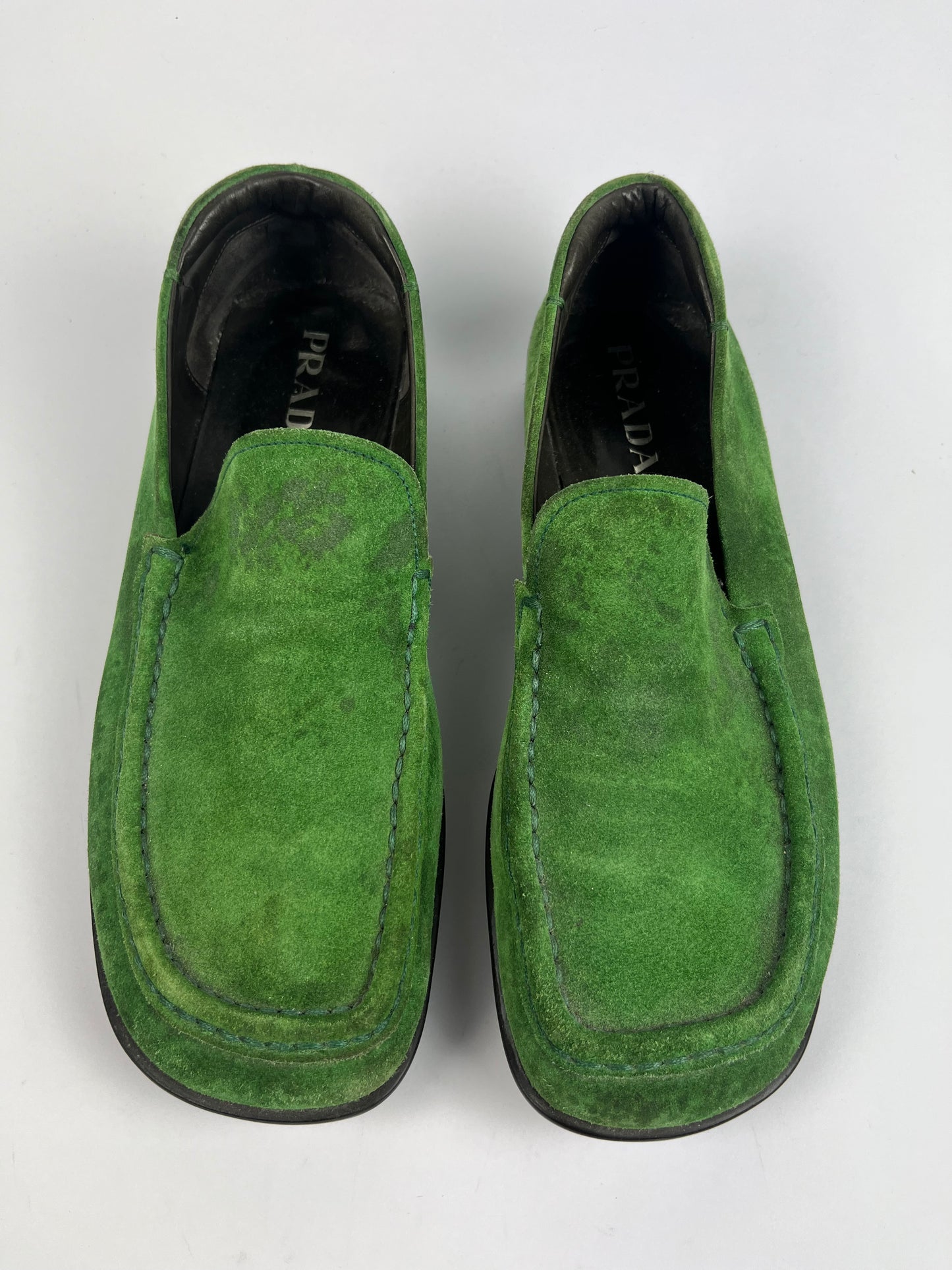 Prada Green Suede Loafers Shoes FW 1999 - 44 EU