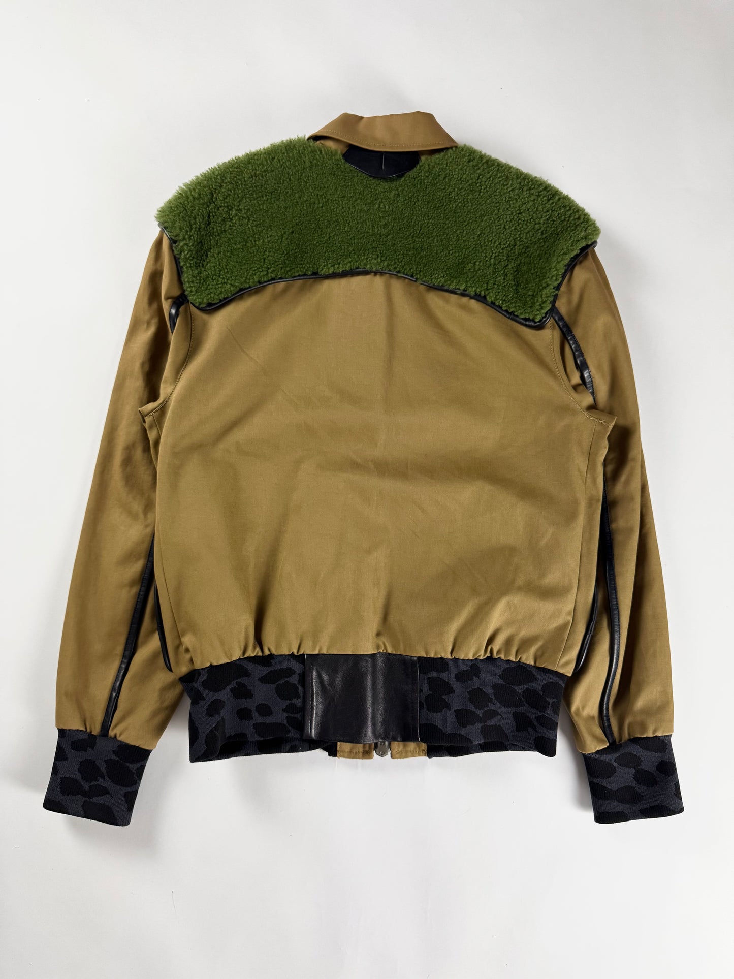 Coach Sample Camel Mixed Animal Print Green Shearling Collar Bomber Jacket SS 2016 - M