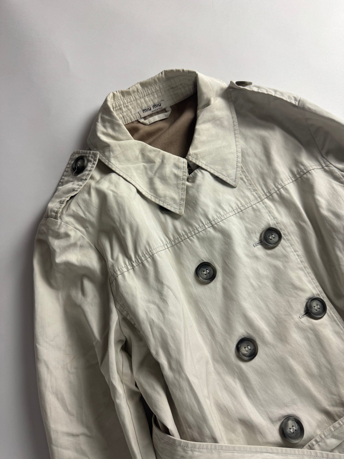 Miu Miu Light Grey Belted Trench Coat 2000s - S