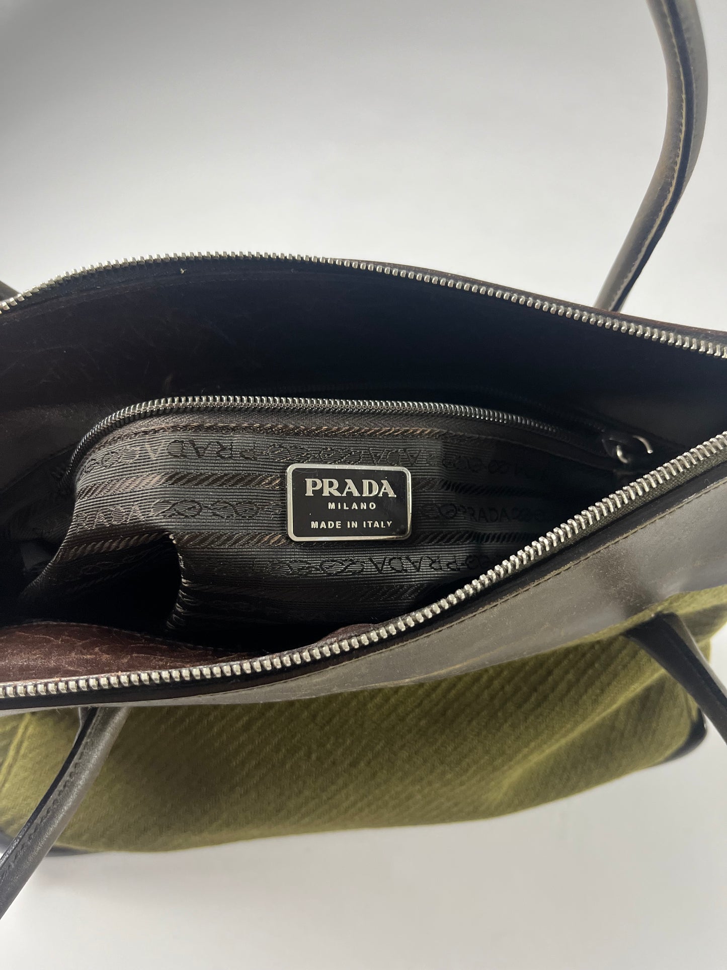 Prada Leather Khaki Tweed Bag FW 1999 - OS