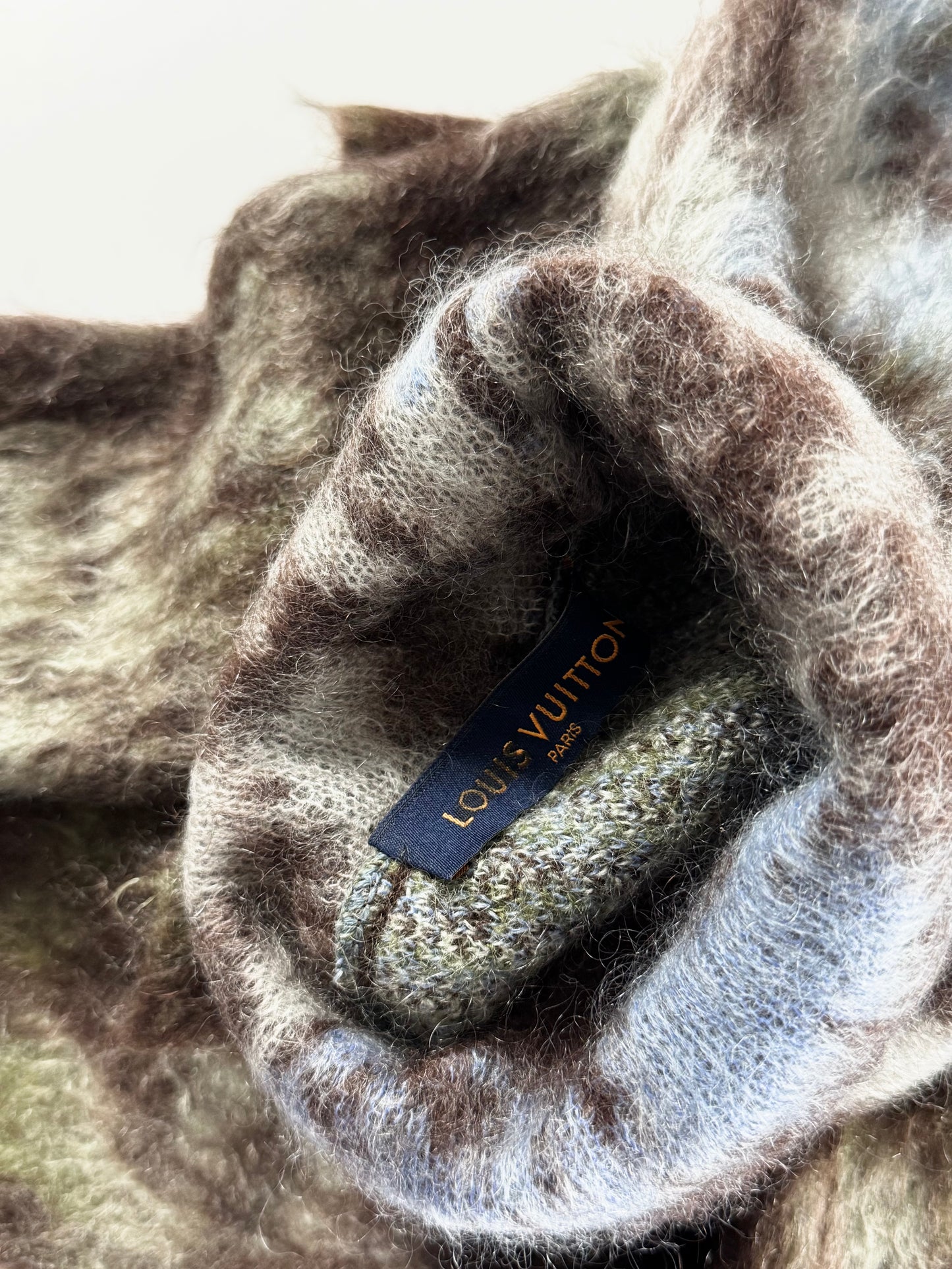 Louis Vuitton Camouflage Mohair Turtleneck Sweater Green Brown Blue Fuzzy FW 2019 - XS
