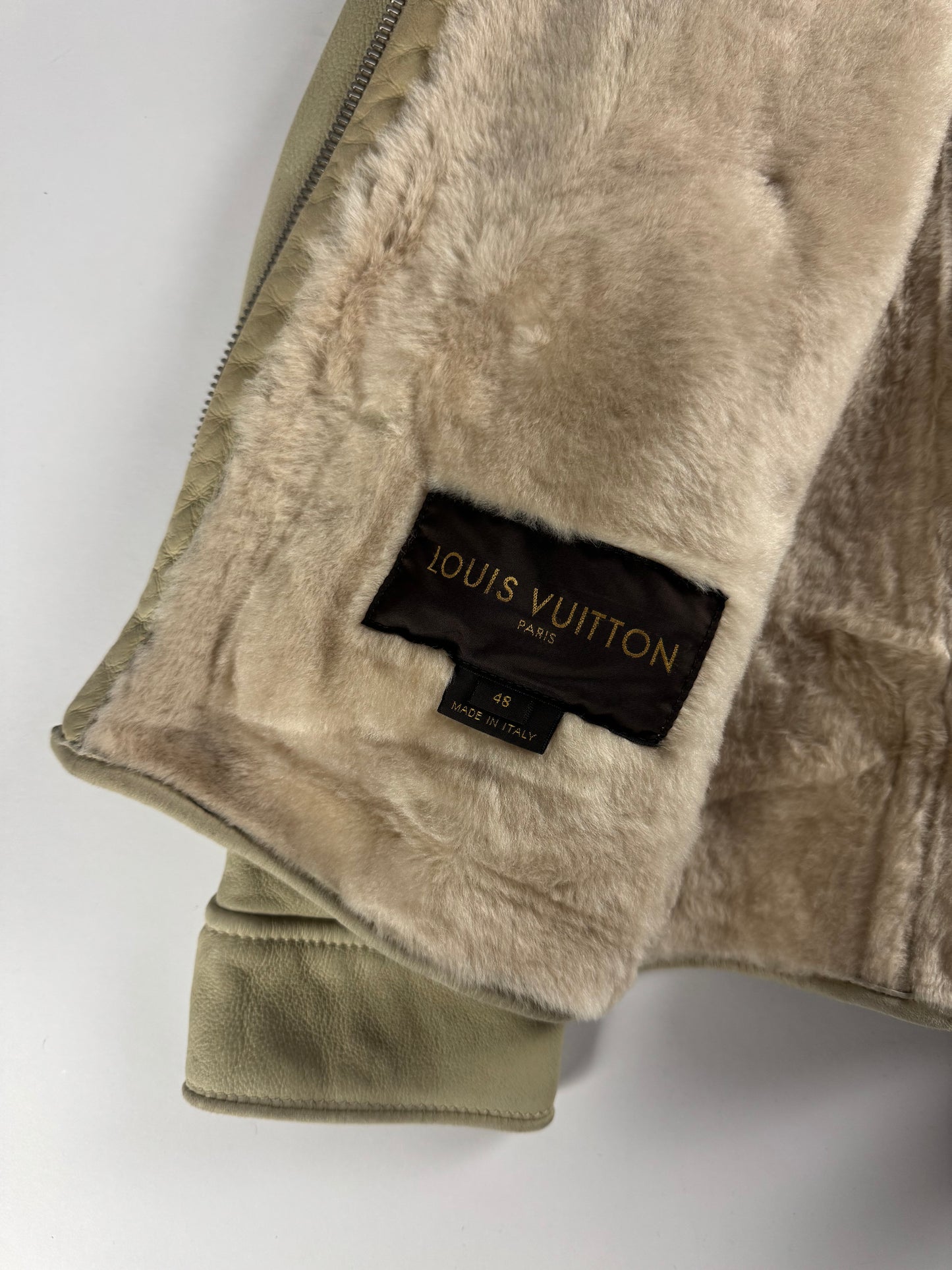 Louis Vuitton Cream Shearling Leather Full Zip Hooded Jacket FW 2006 - M