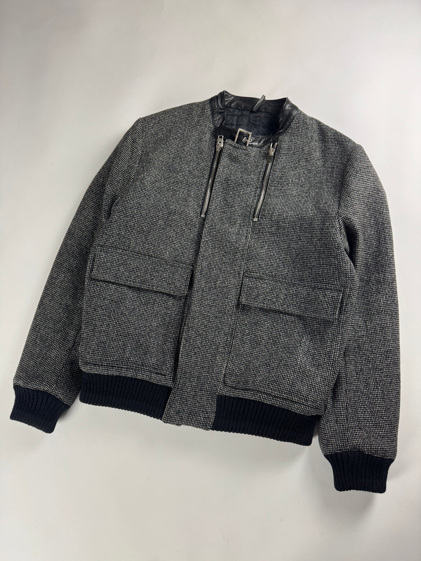 Dior Homme Wool Navigate Leather Belted Collar Bomber Jacket FW 2007 - L