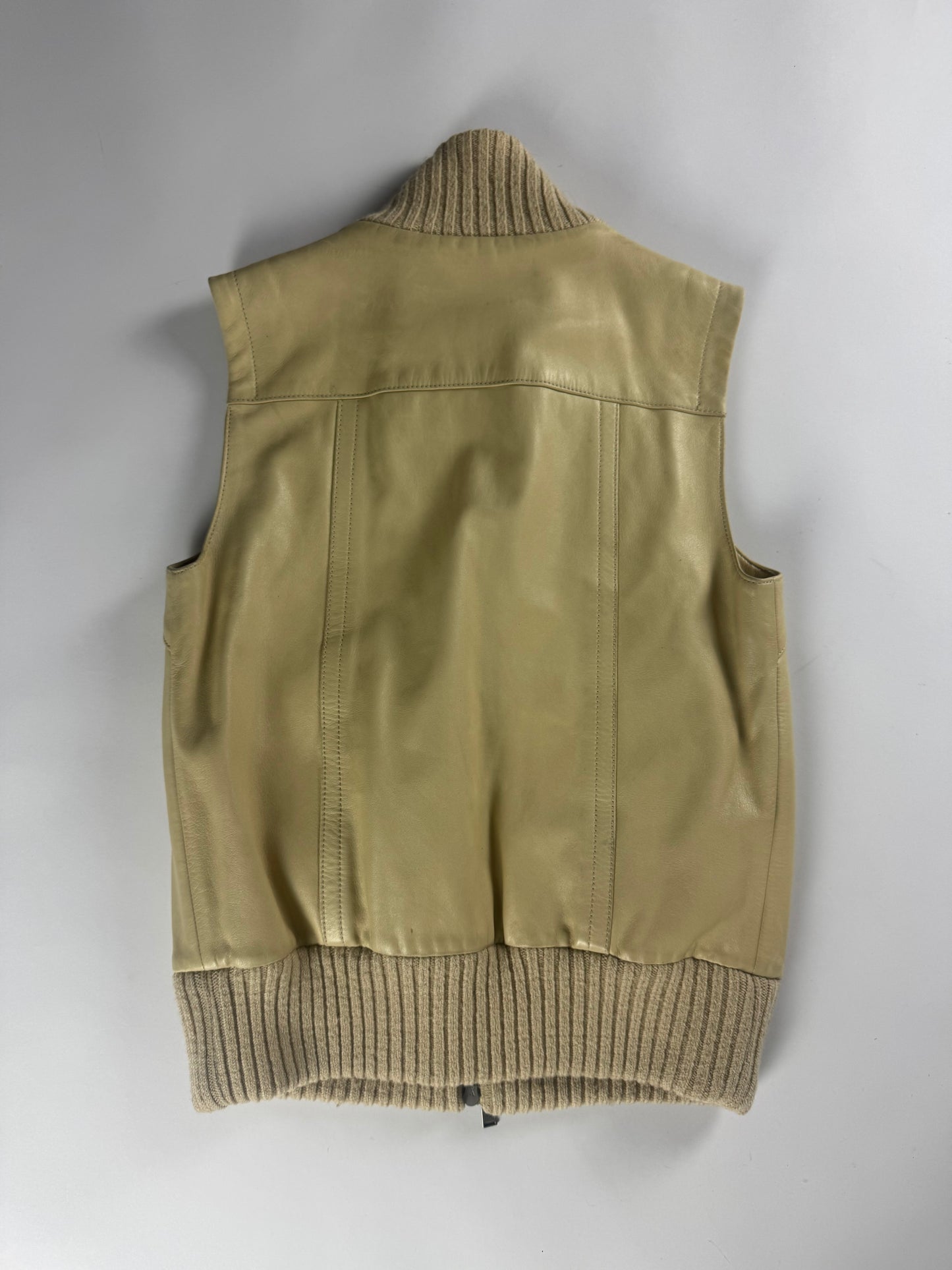 Louis Vuitton Cream Leather Ribbed Knit Collar Vest 2000s - XS