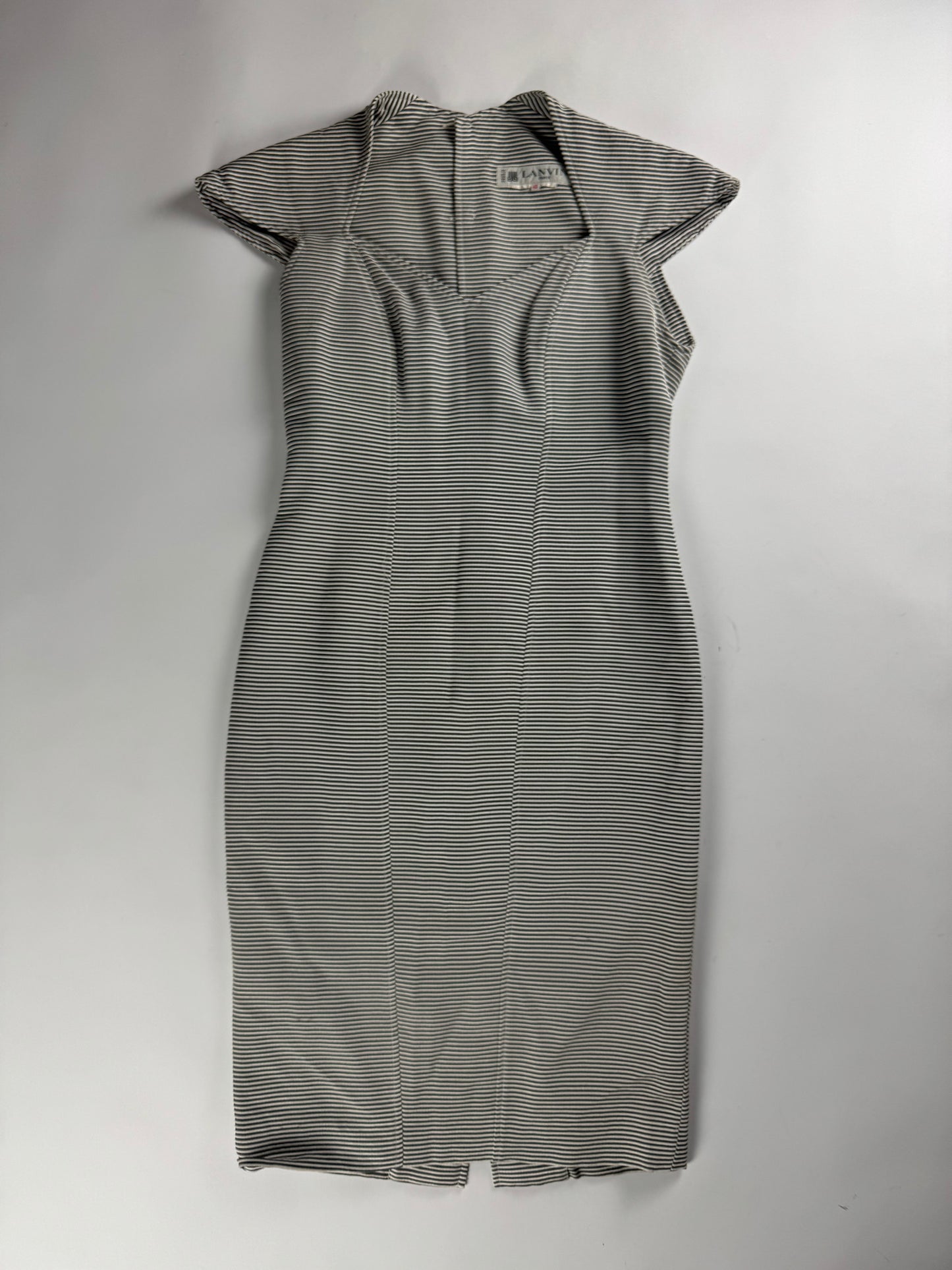 Lanvin Elegant Short Sleeve Stripe Dress 1970s - M